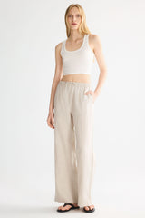 Oversized Linen Wide-Leg Drawstring Pants Orolay #color_Natural Ecru