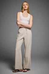 Oversized Linen Wide-Leg Drawstring Pants Orolay #color_Natural Ecru