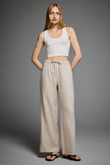 Oversized Linen Wide-Leg Drawstring Pants Orolay #color_Natural Ecru