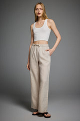 Oversized Linen Wide-Leg Drawstring Pants Orolay #color_Natural Ecru