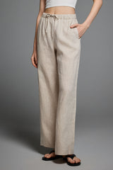 Oversized Linen Wide-Leg Drawstring Pants Orolay #color_Natural Ecru