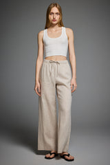 Oversized Linen Wide-Leg Drawstring Pants Orolay #color_Natural Ecru