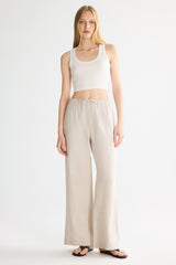 Oversized Linen Wide-Leg Drawstring Pants Orolay #color_Natural Ecru