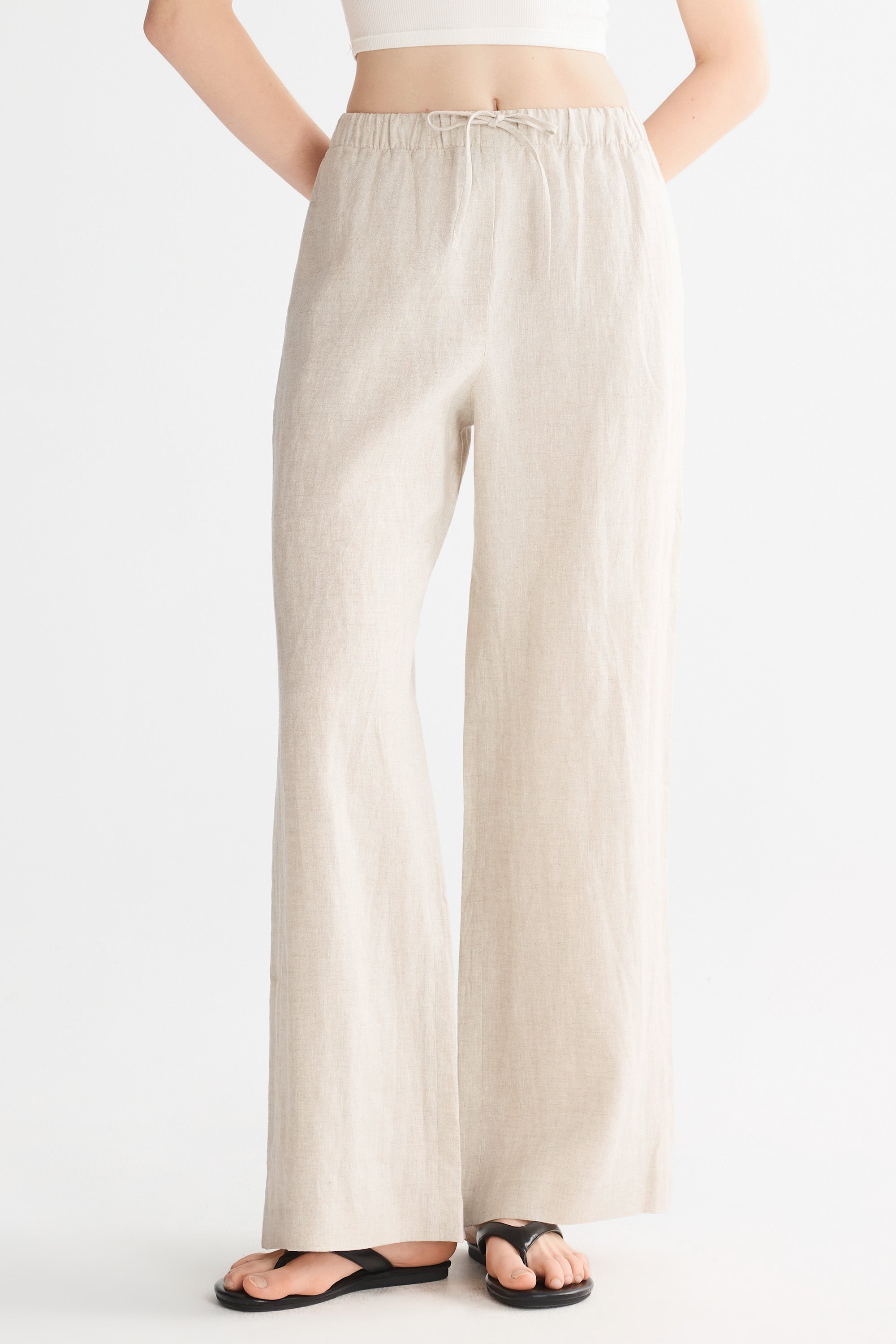 Oversized Linen Wide-Leg Drawstring Pants Orolay #color_Natural Ecru