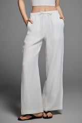Oversized Linen Wide-Leg Drawstring Pants Orolay #color_white