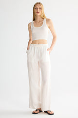 Oversized Linen Wide-Leg Drawstring Pants Orolay #color_white