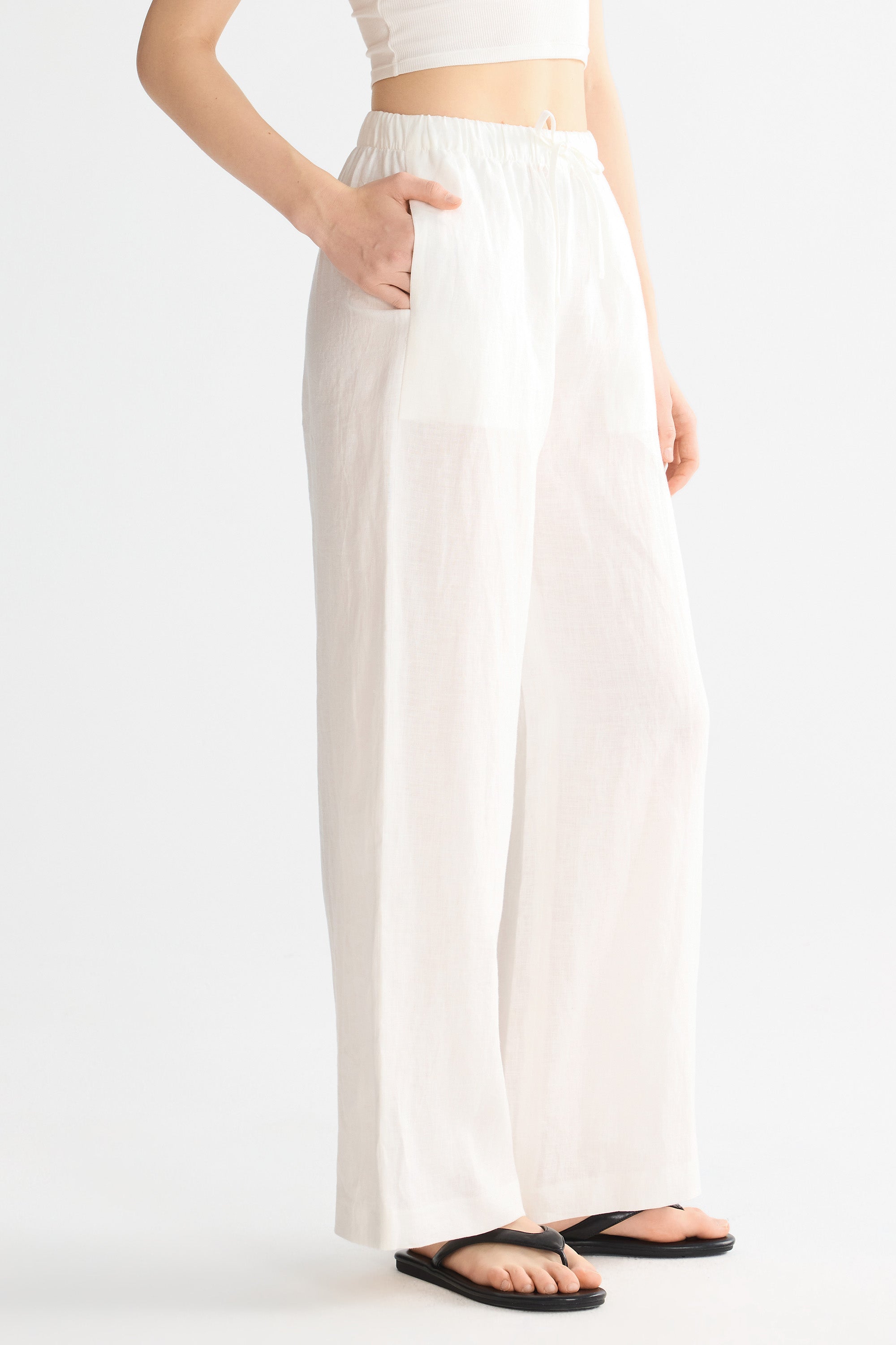 Oversized Linen Wide-Leg Drawstring Pants Orolay #color_white