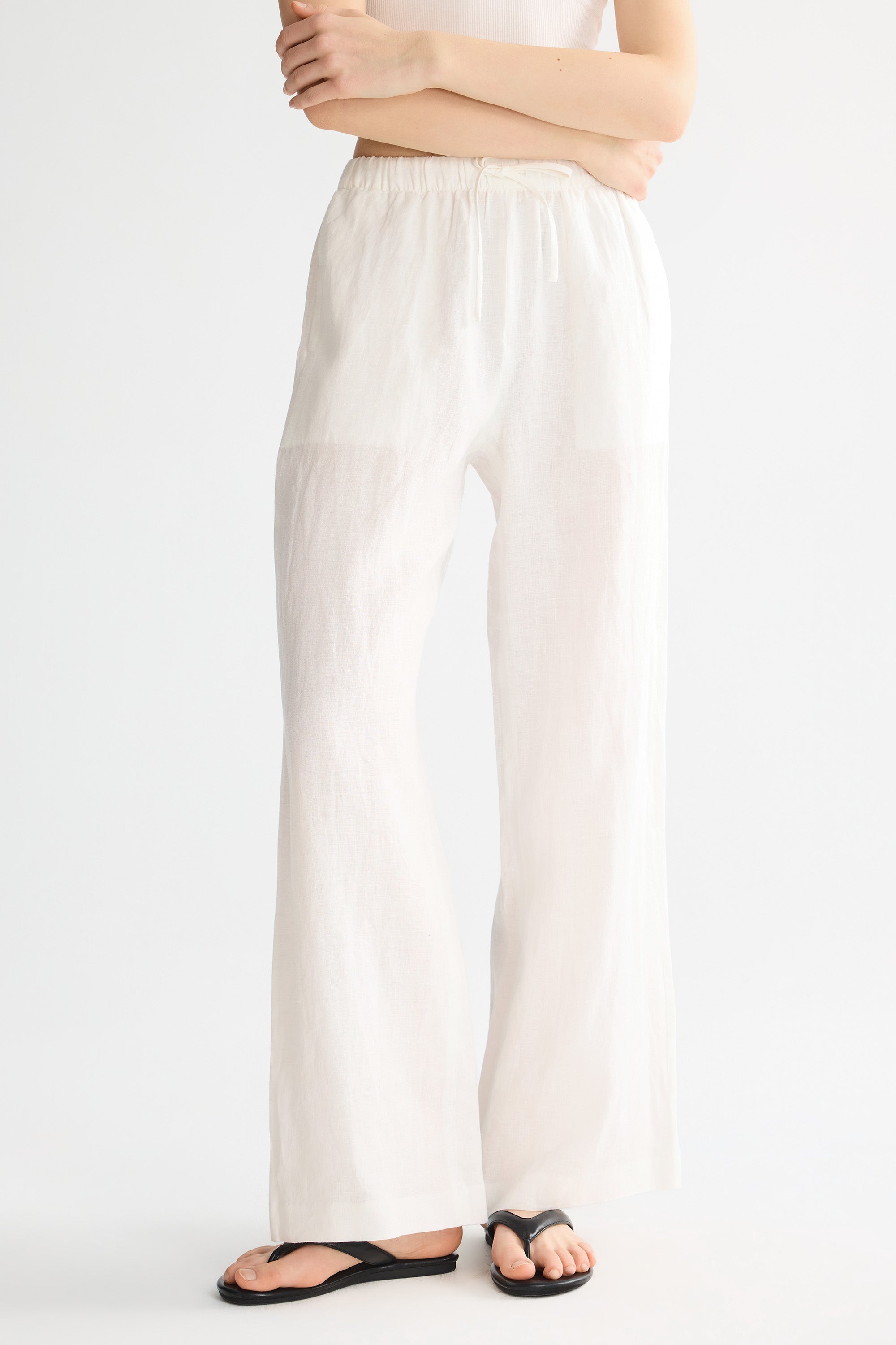 Oversized Linen Wide-Leg Drawstring Pants Orolay #color_white