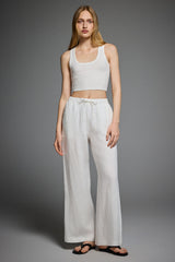 Oversized Linen Wide-Leg Drawstring Pants Orolay #color_white