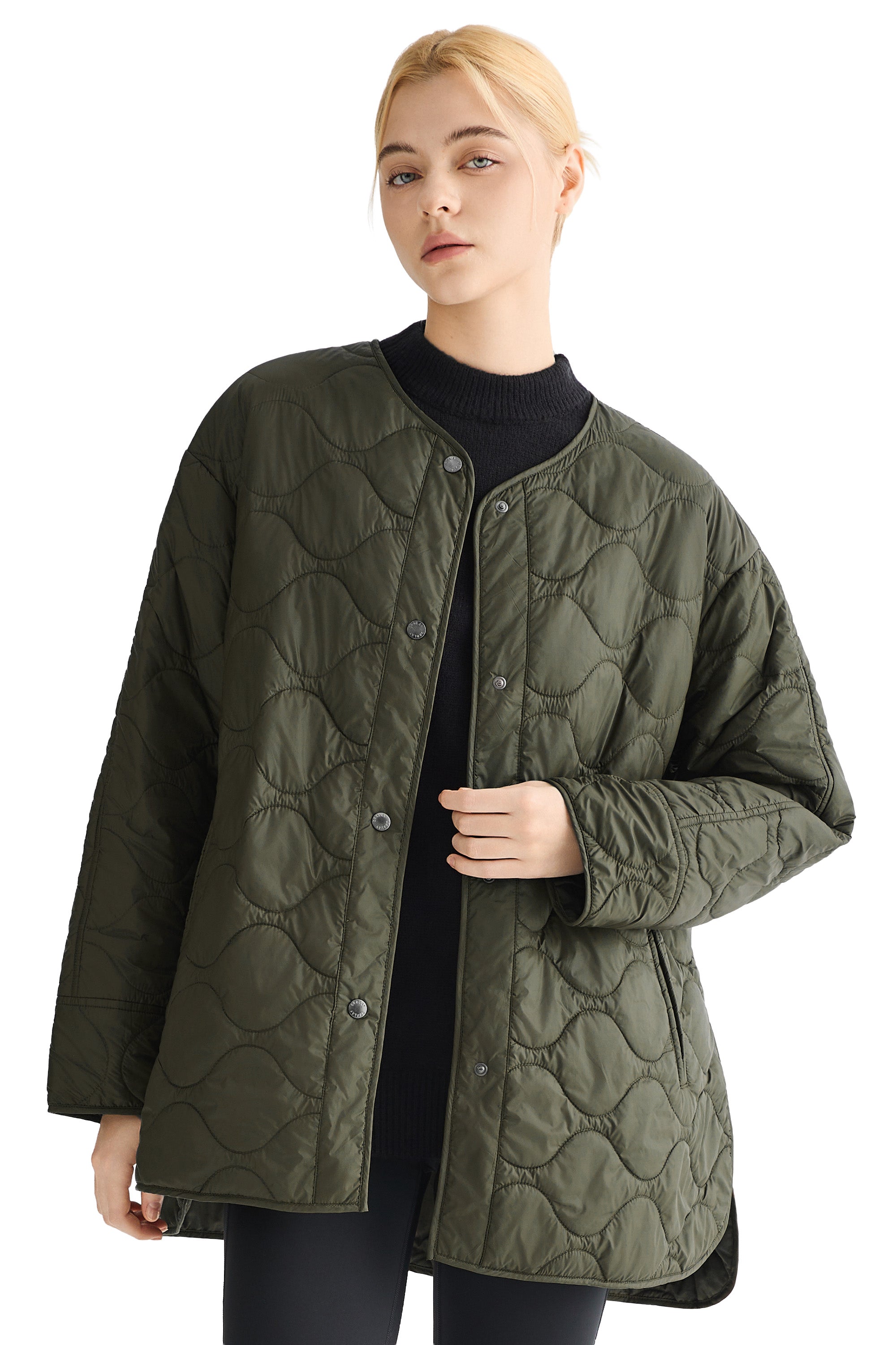 Oversized Quilted Drop-Shoulder Jacket Orolay #color_olive