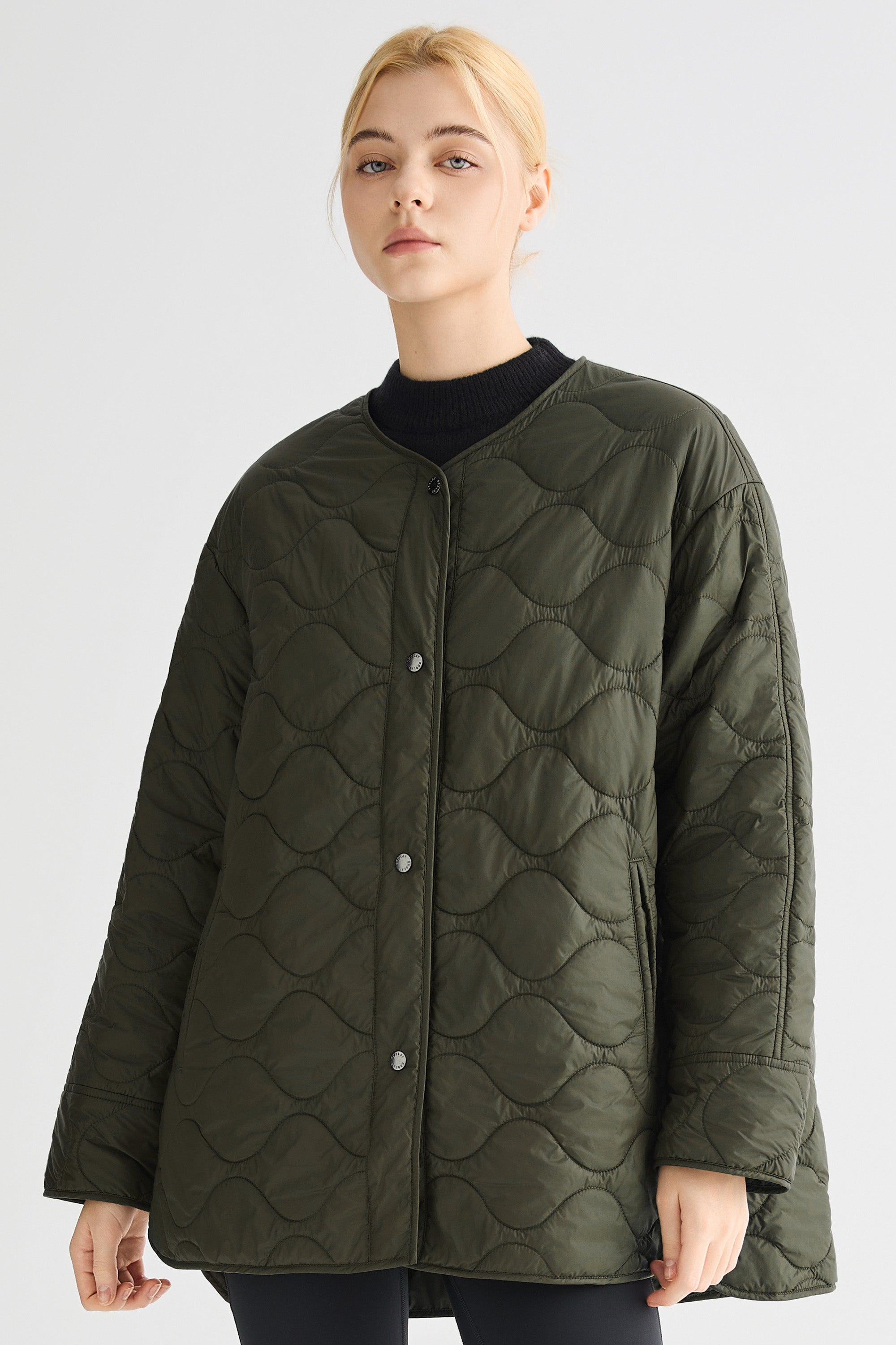 Oversized Quilted Drop-Shoulder Jacket Orolay #color_olive