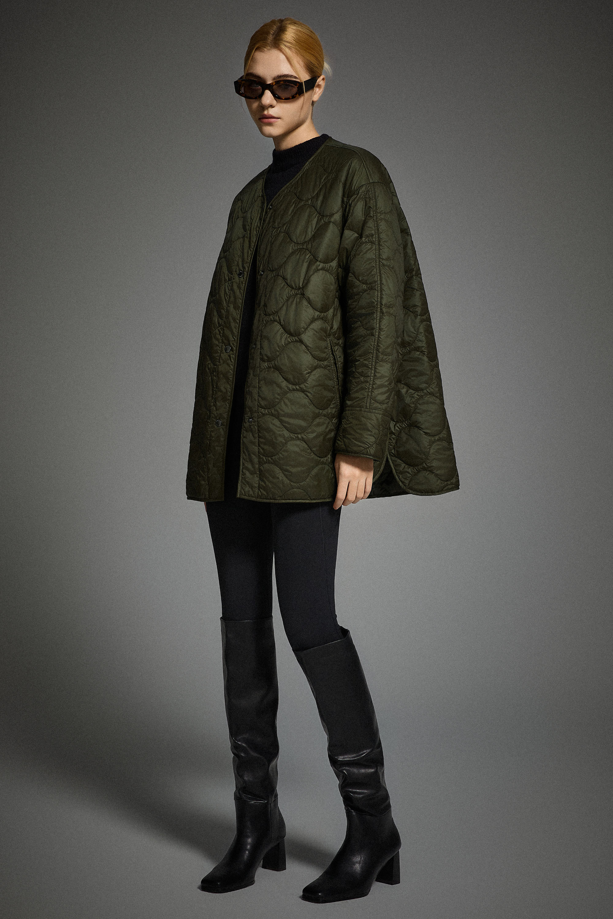 Oversized Quilted Drop-Shoulder Jacket Orolay #color_olive