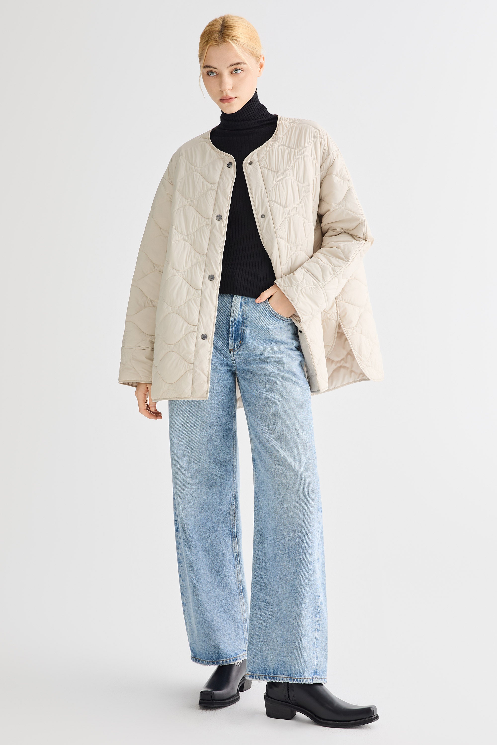 Oversized Quilted Drop-Shoulder Jacket Orolay #color_beige