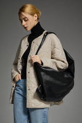 Oversized Quilted Drop-Shoulder Jacket Orolay #color_beige