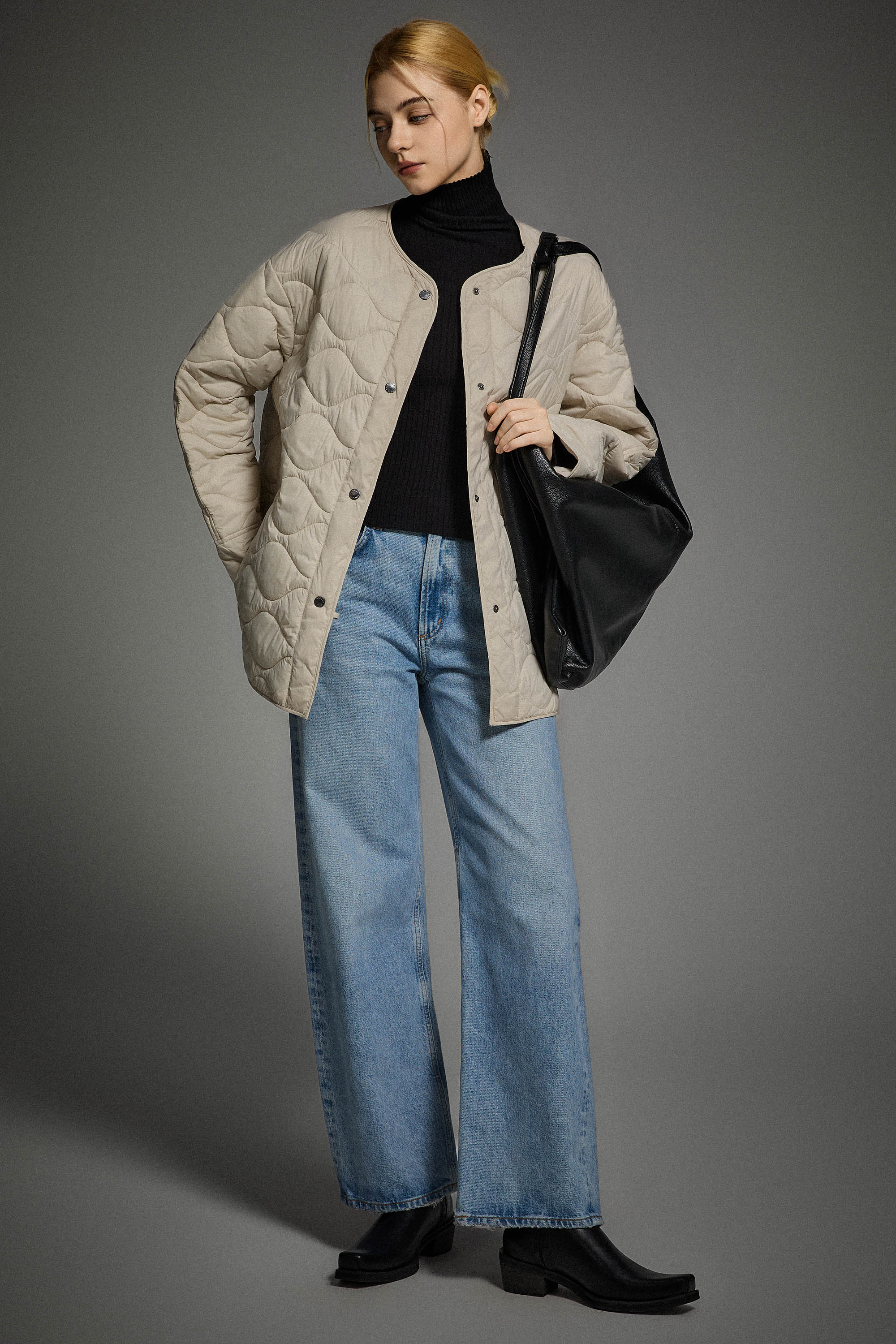 Oversized Quilted Drop-Shoulder Jacket Orolay #color_beige