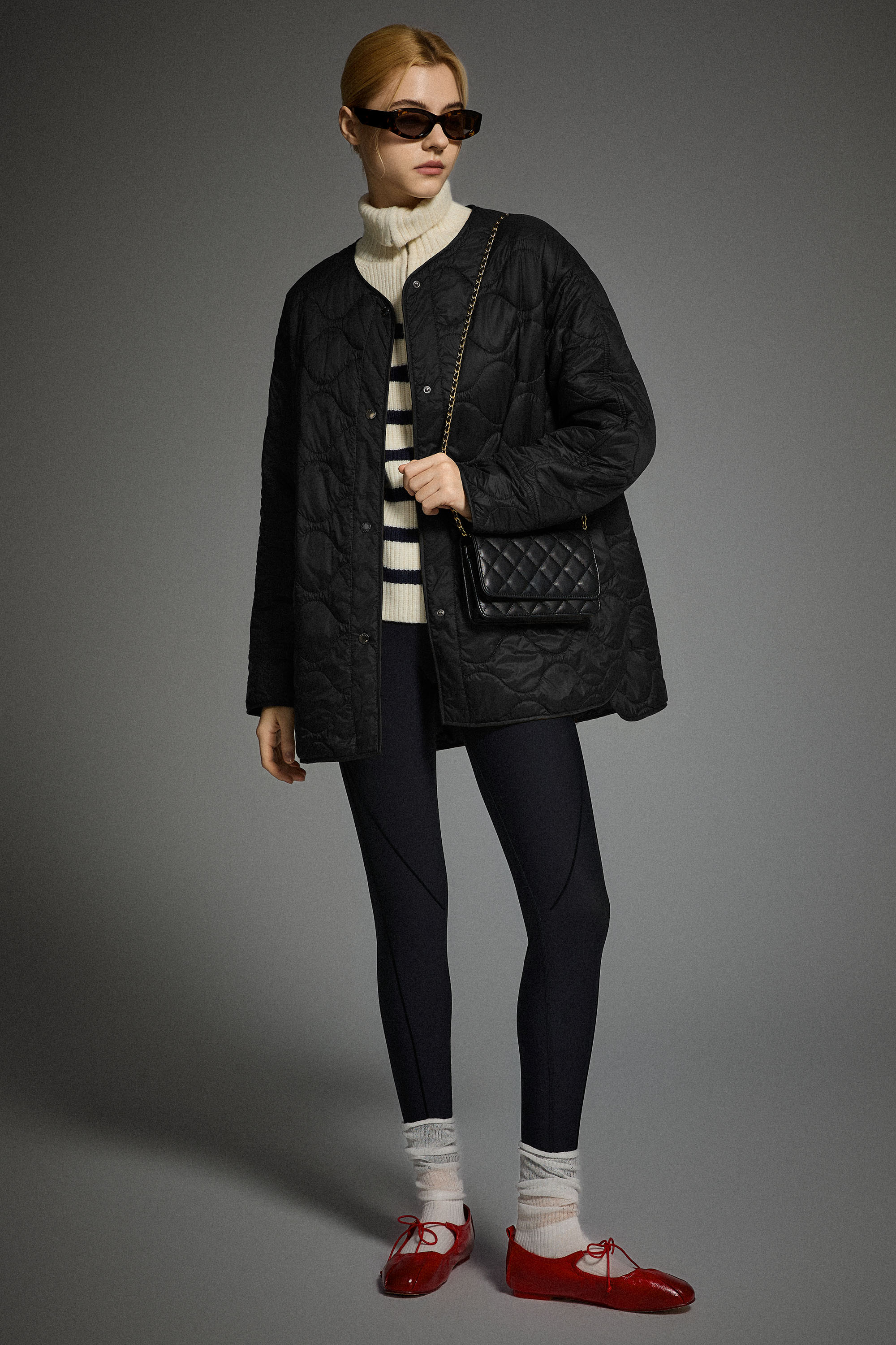 Oversized Quilted Drop-Shoulder Jacket Orolay #color_black