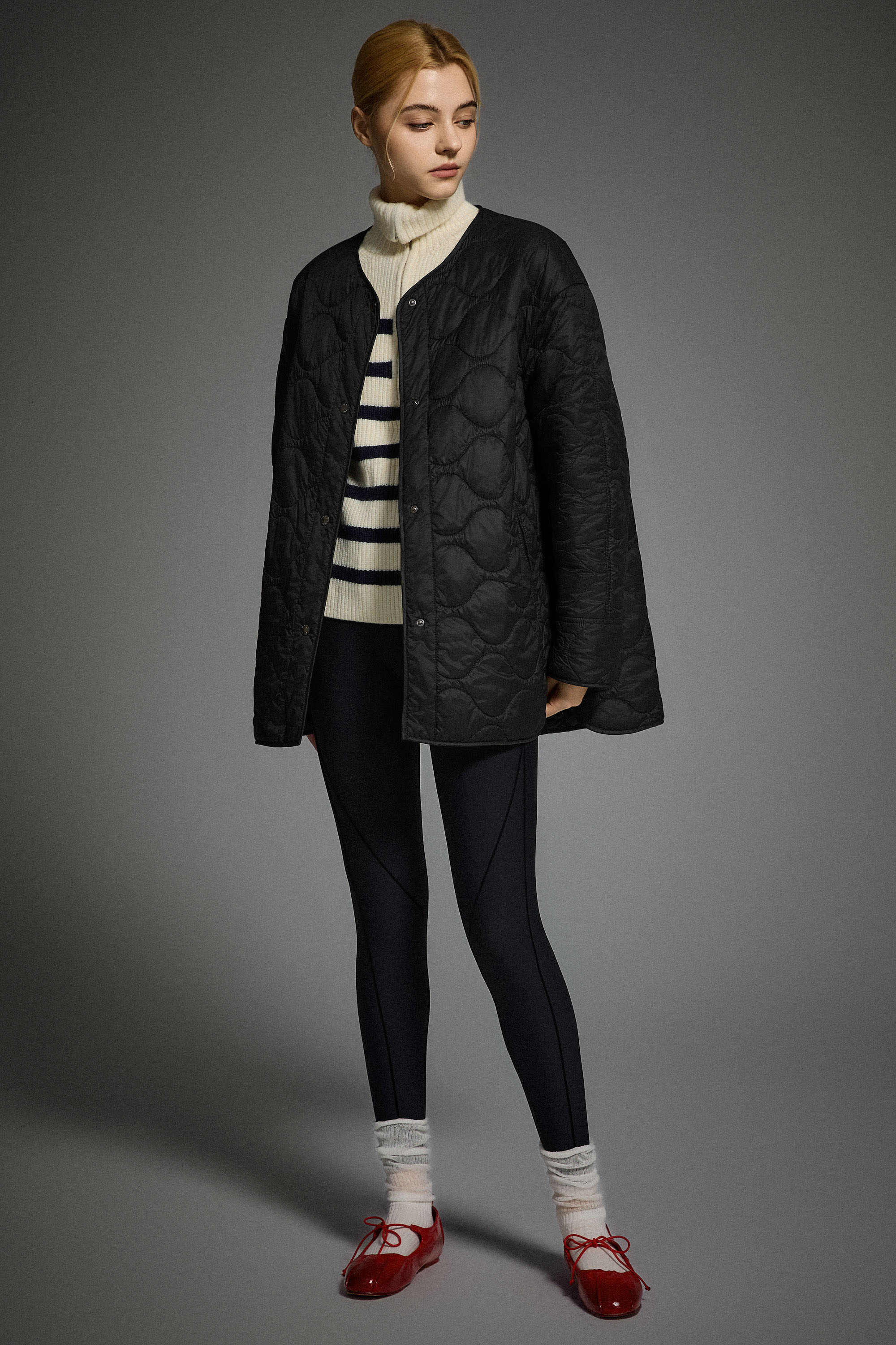 Oversized Quilted Drop-Shoulder Jacket Orolay #color_black