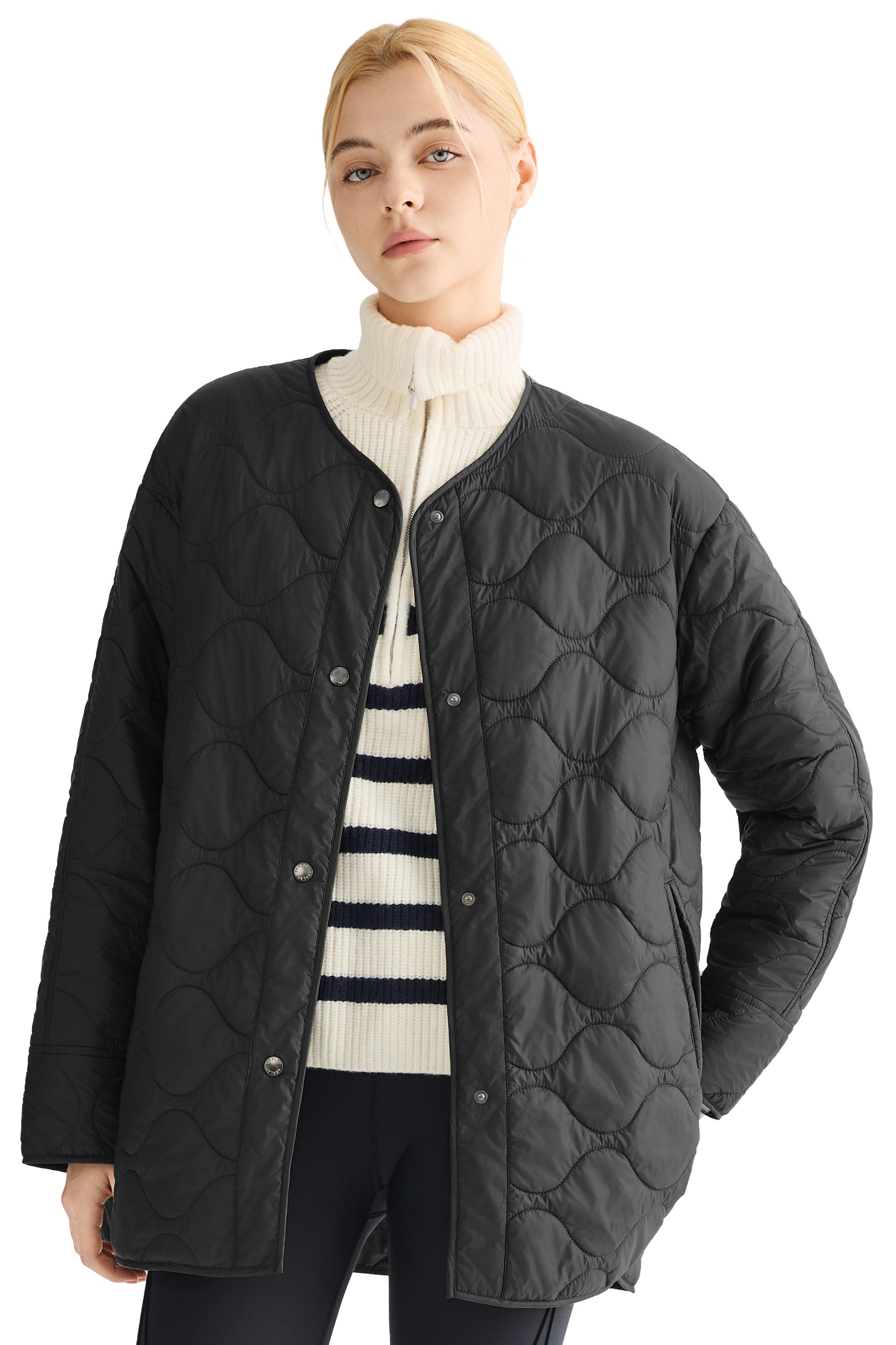 Oversized Quilted Drop-Shoulder Jacket Orolay #color_black