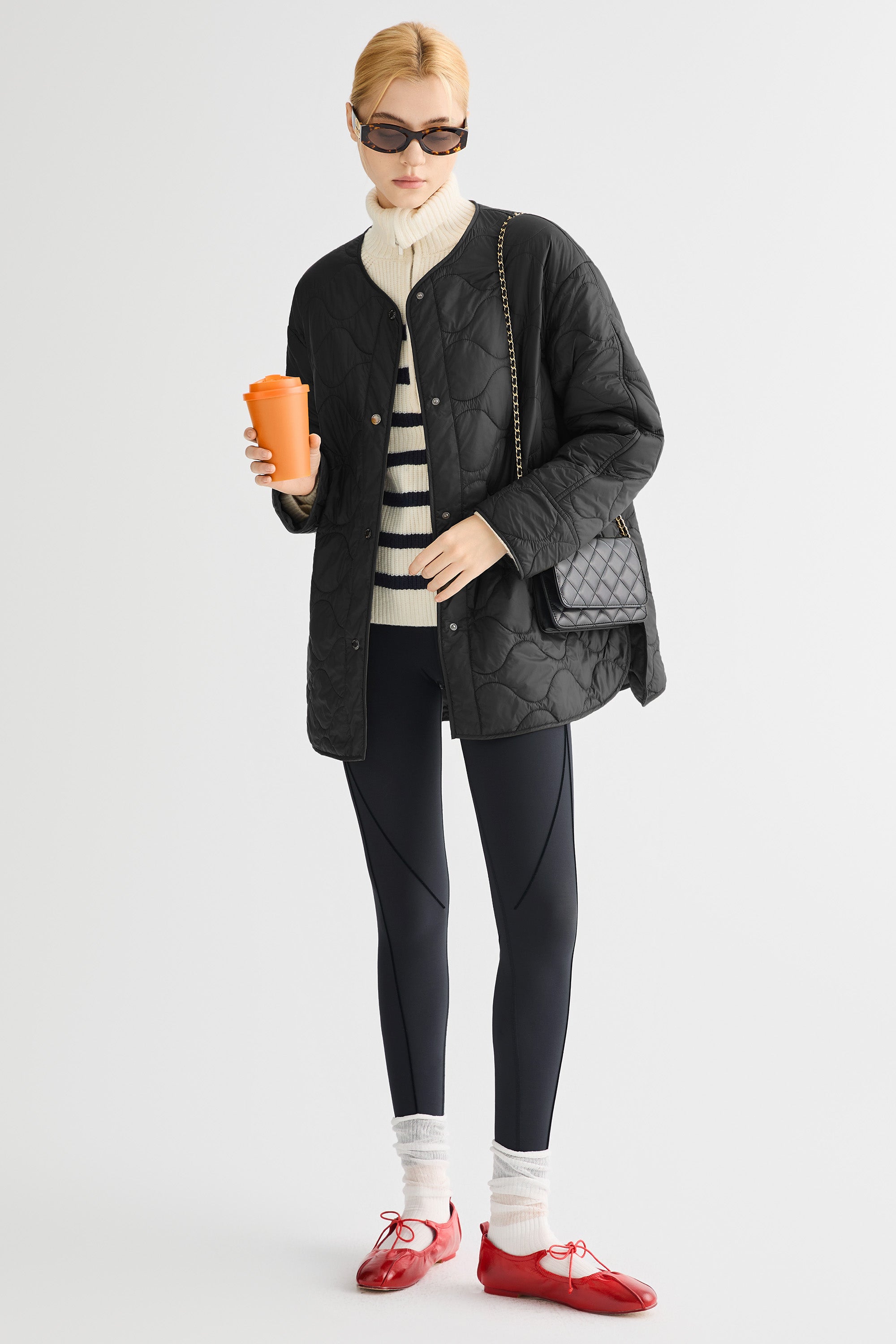 Oversized Quilted Drop-Shoulder Jacket Orolay #color_black