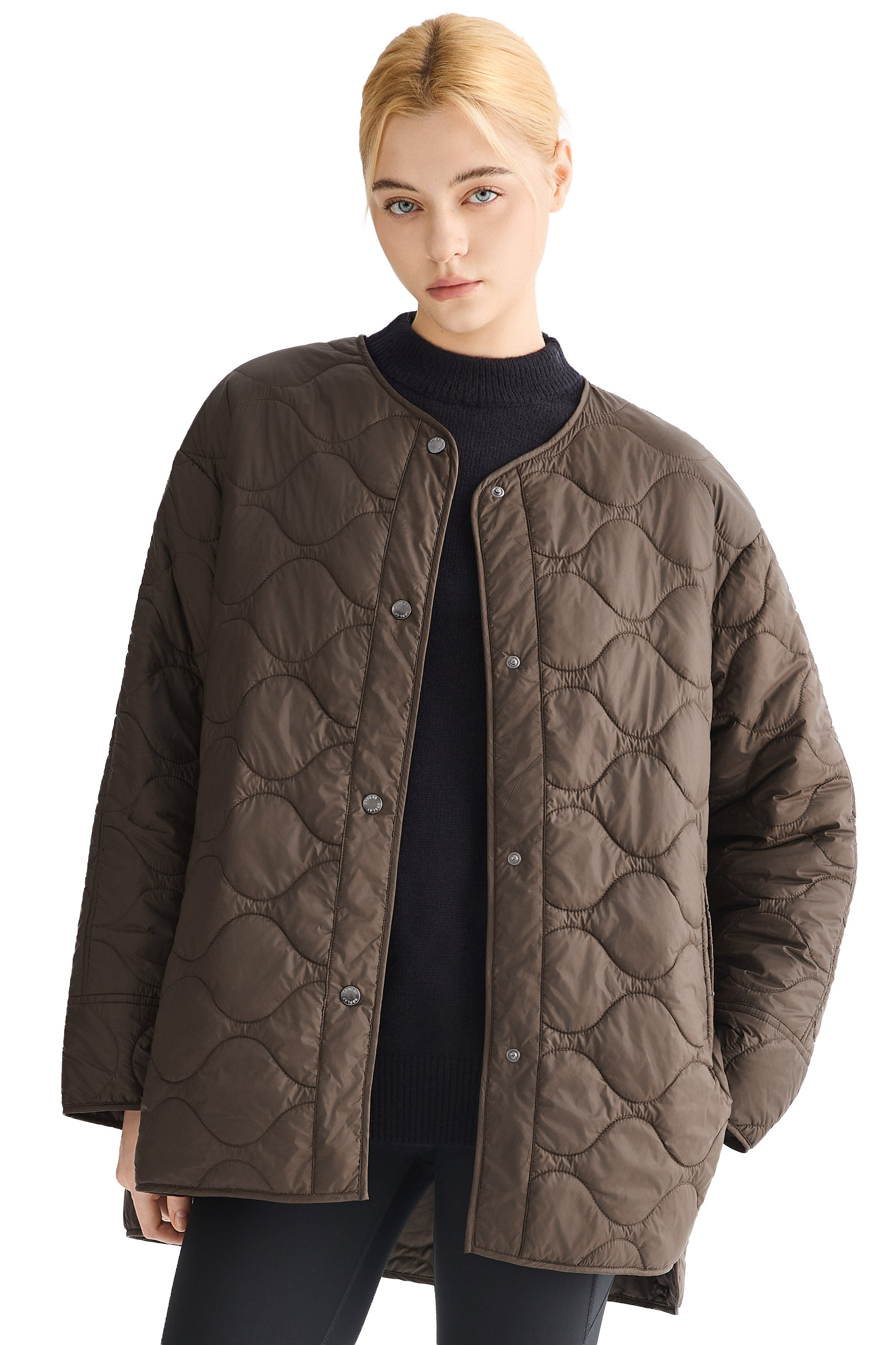 Oversized Quilted Drop-Shoulder Jacket Orolay #color_coffee