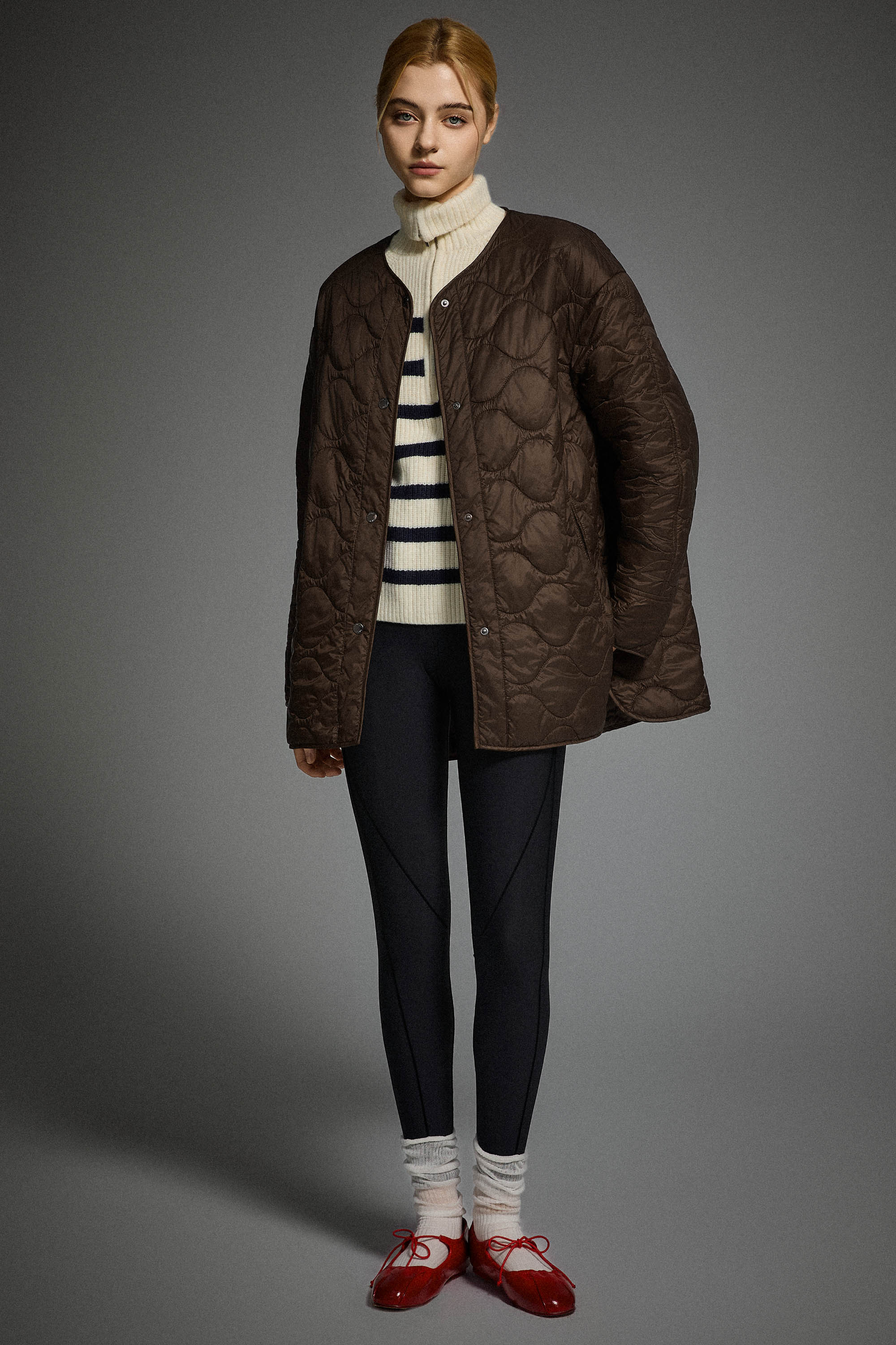 Oversized Quilted Drop-Shoulder Jacket Orolay #color_coffee
