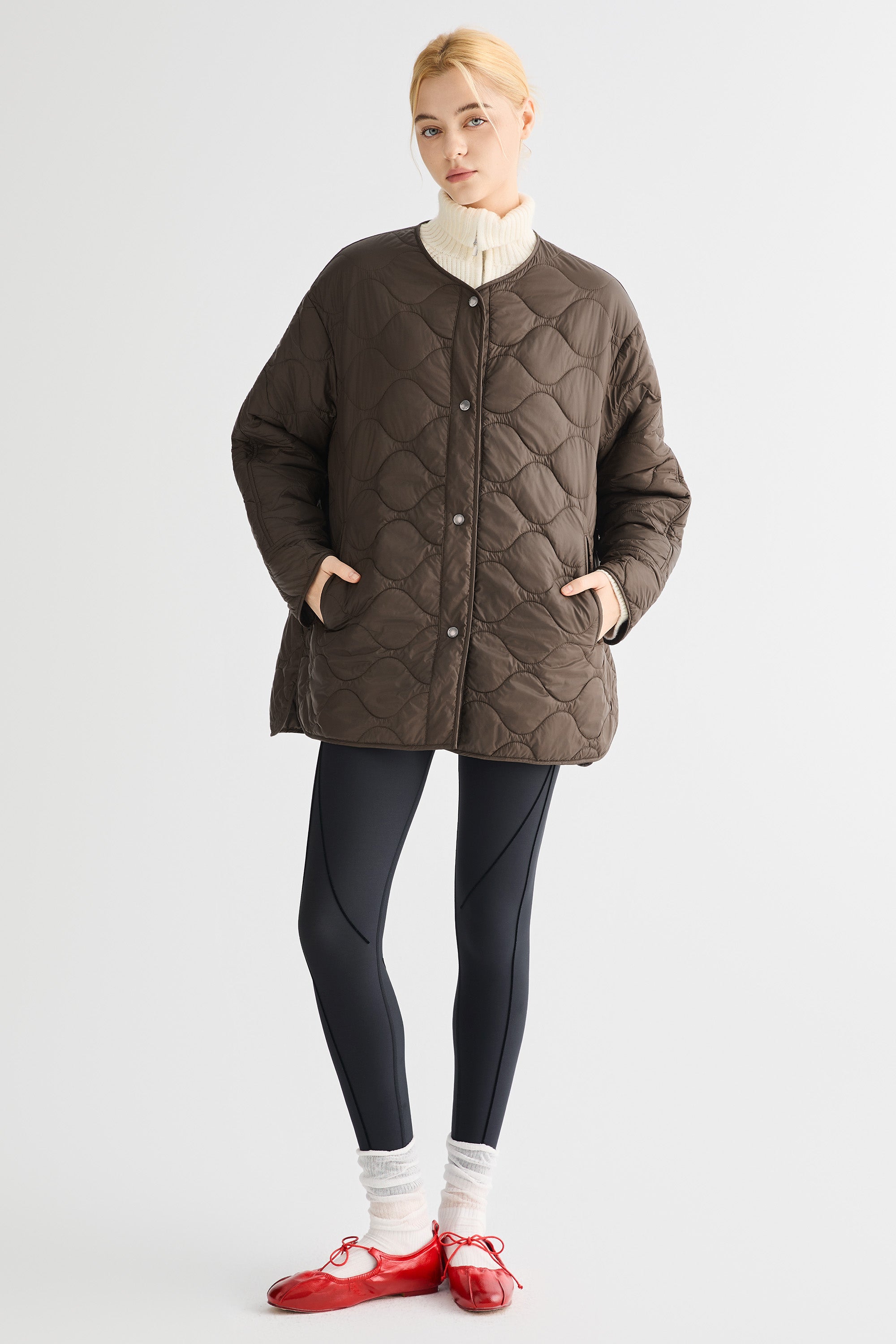 Oversized Quilted Drop-Shoulder Jacket Orolay #color_coffee