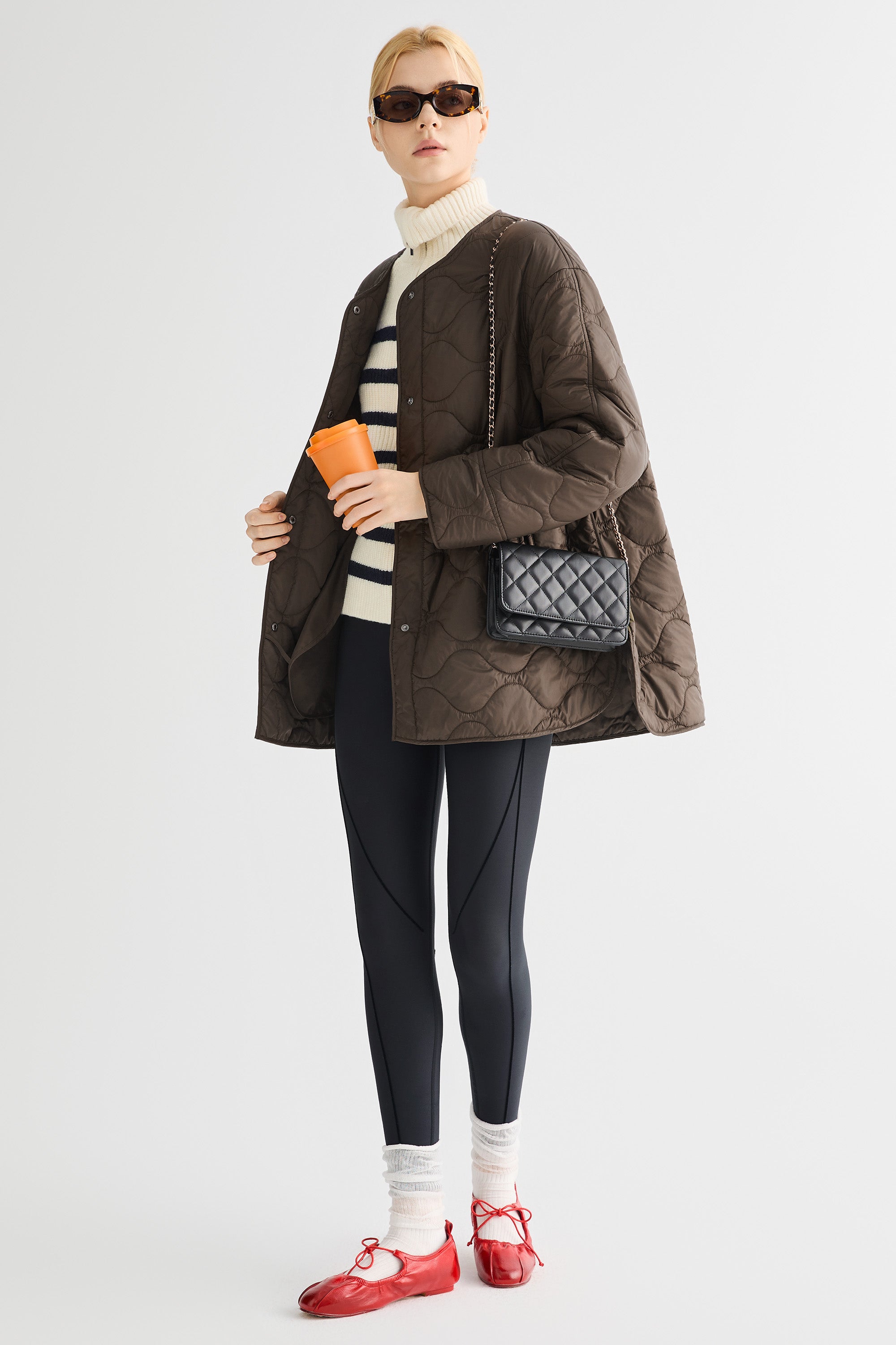 Oversized Quilted Drop-Shoulder Jacket Orolay #color_coffee