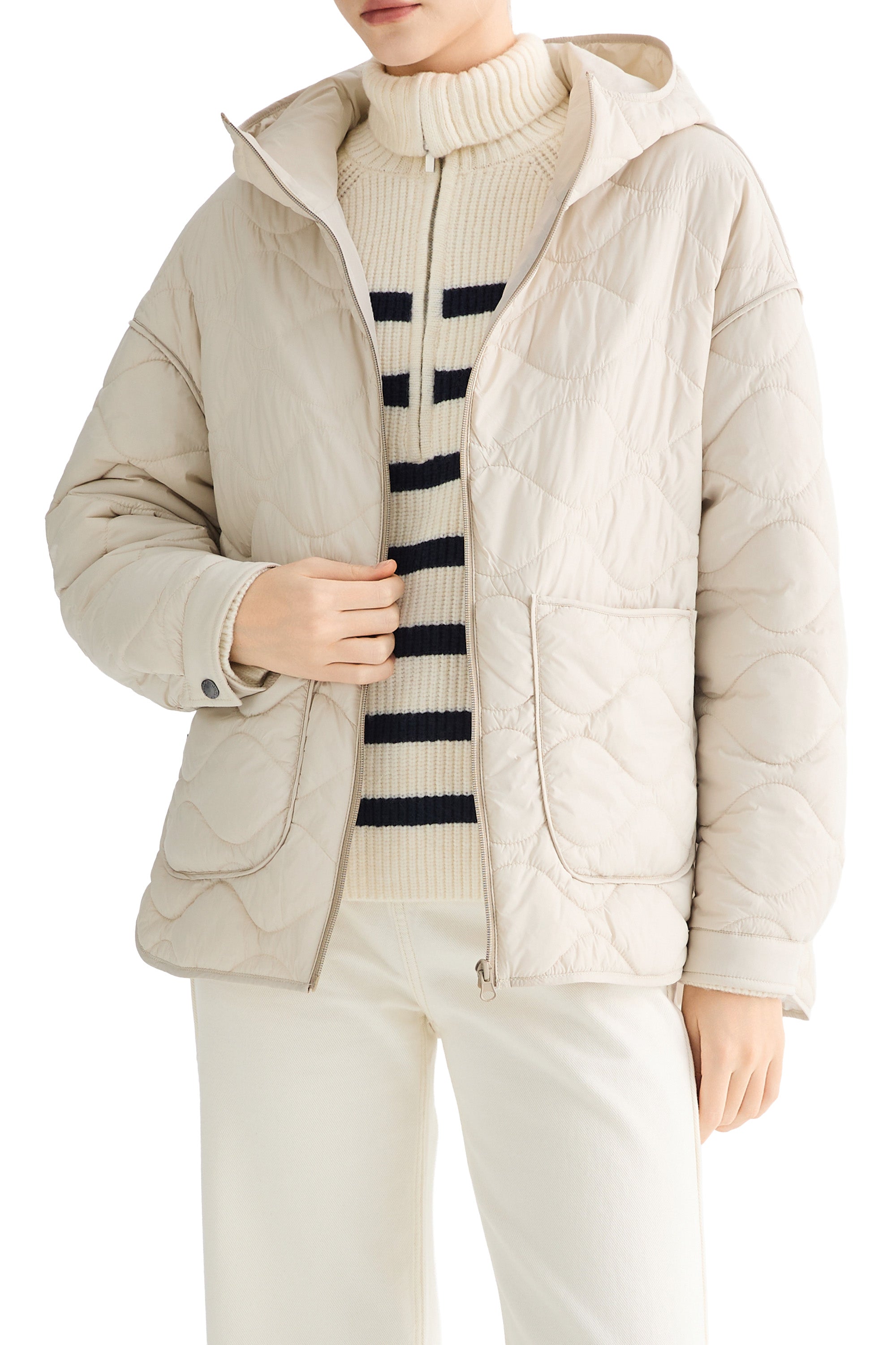 Oversized Quilted Hooded Drop-Shoulder Jacket OROLAY #color_beige