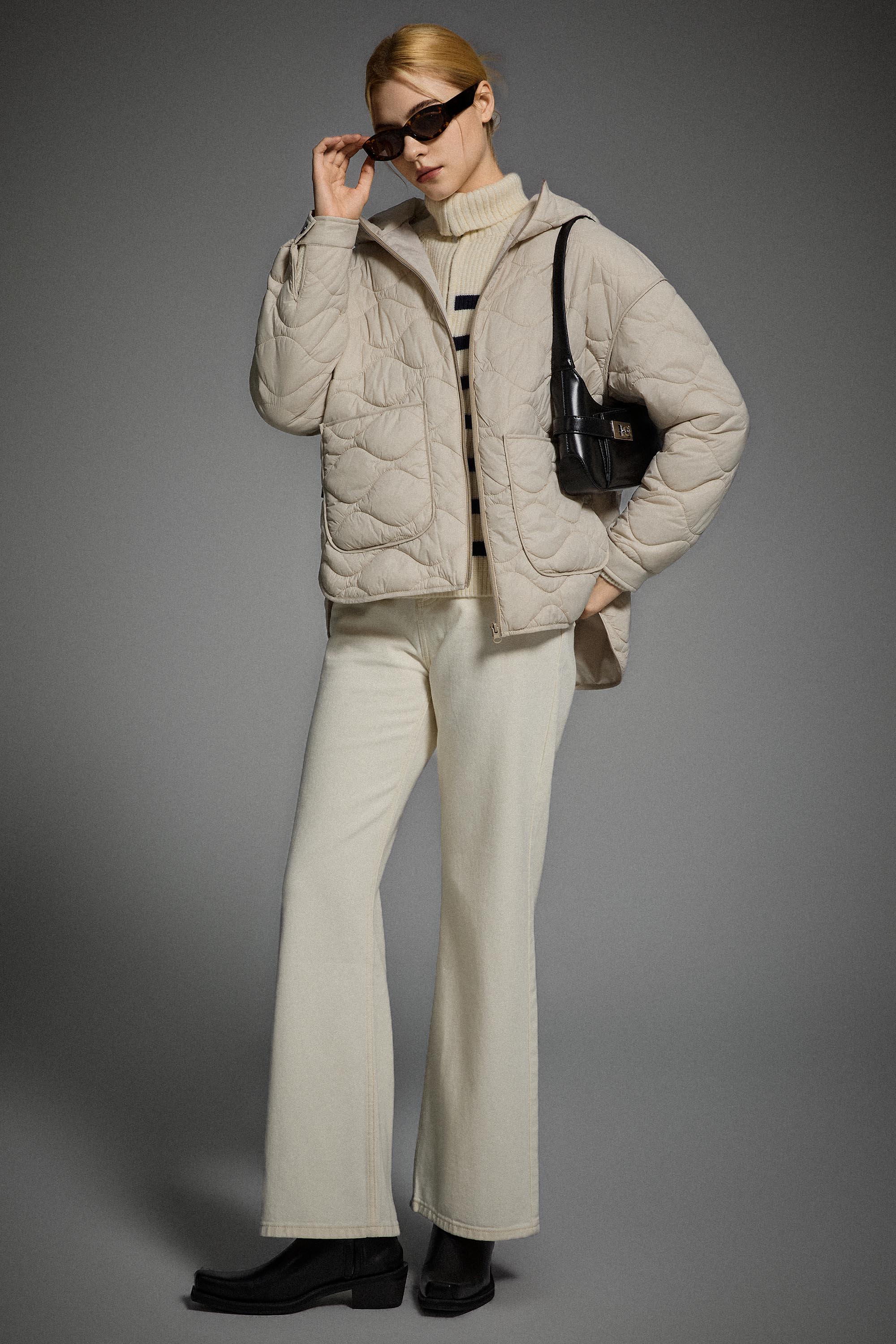 Oversized Quilted Hooded Drop-Shoulder Jacket OROLAY #color_beige