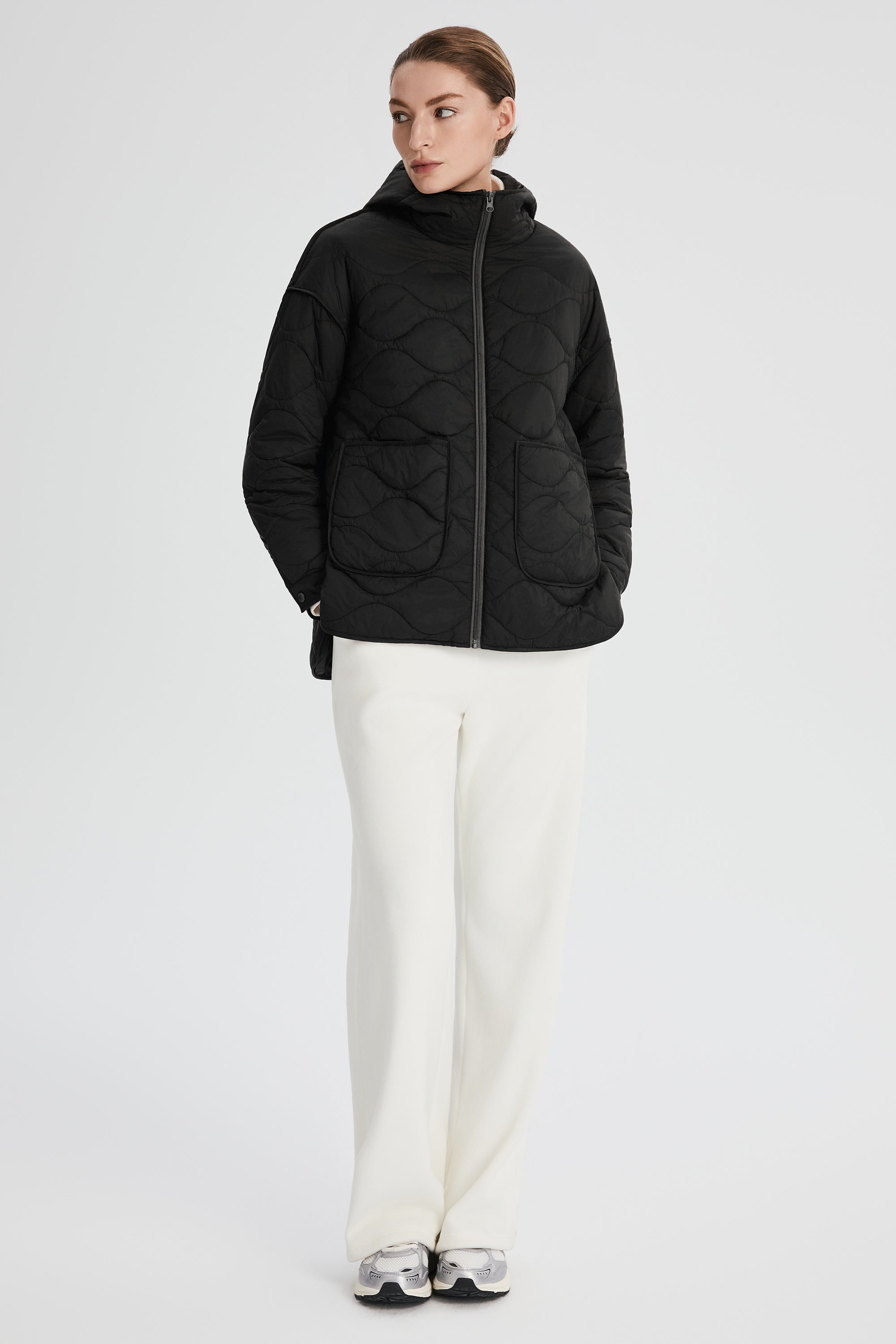 Oversized Quilted Hooded Drop-Shoulder Jacket OROLAY #color_black