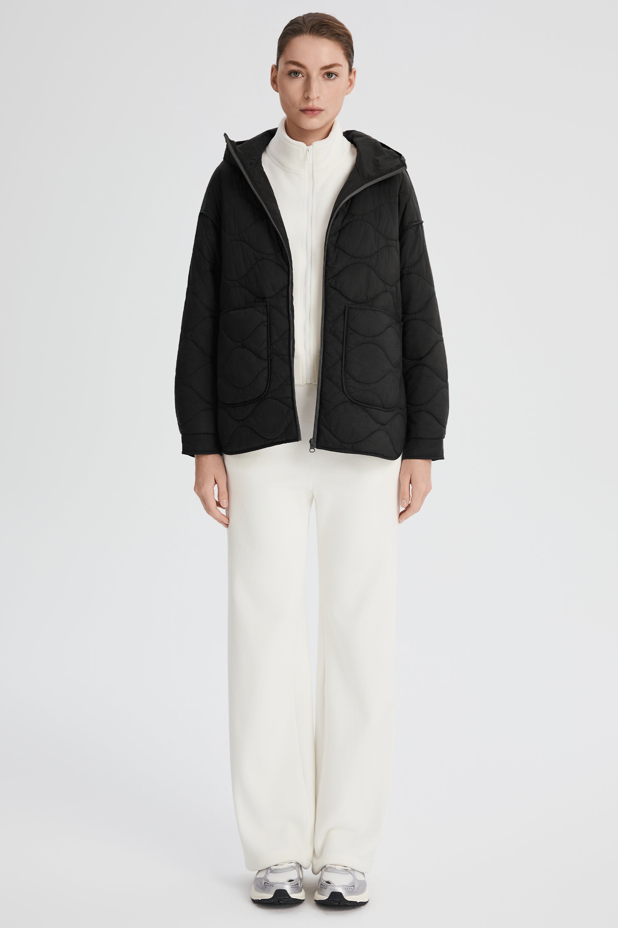 Oversized Quilted Hooded Drop-Shoulder Jacket OROLAY #color_black