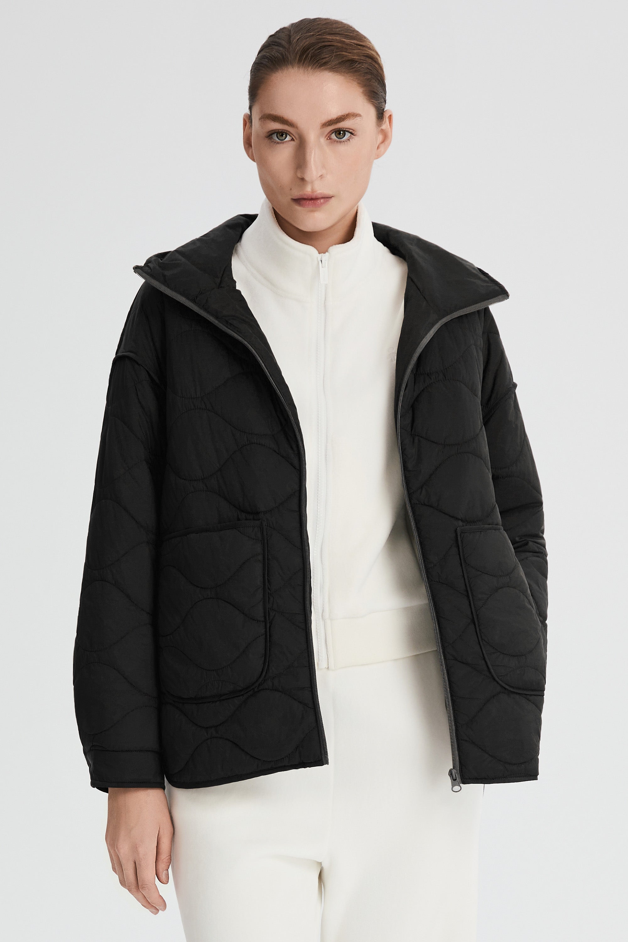 Oversized Quilted Hooded Drop-Shoulder Jacket OROLAY #color_black