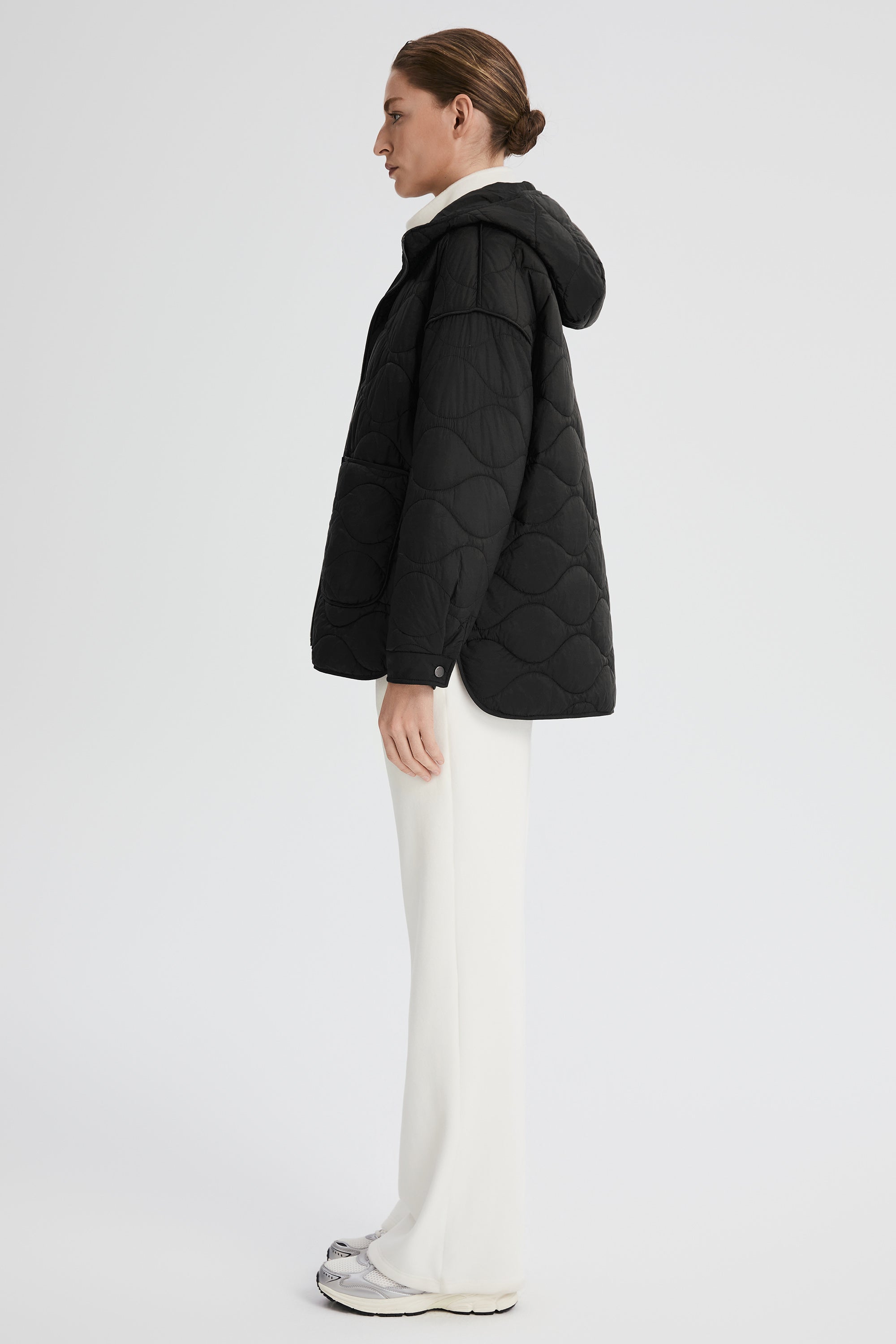 Oversized Quilted Hooded Drop-Shoulder Jacket OROLAY #color_black