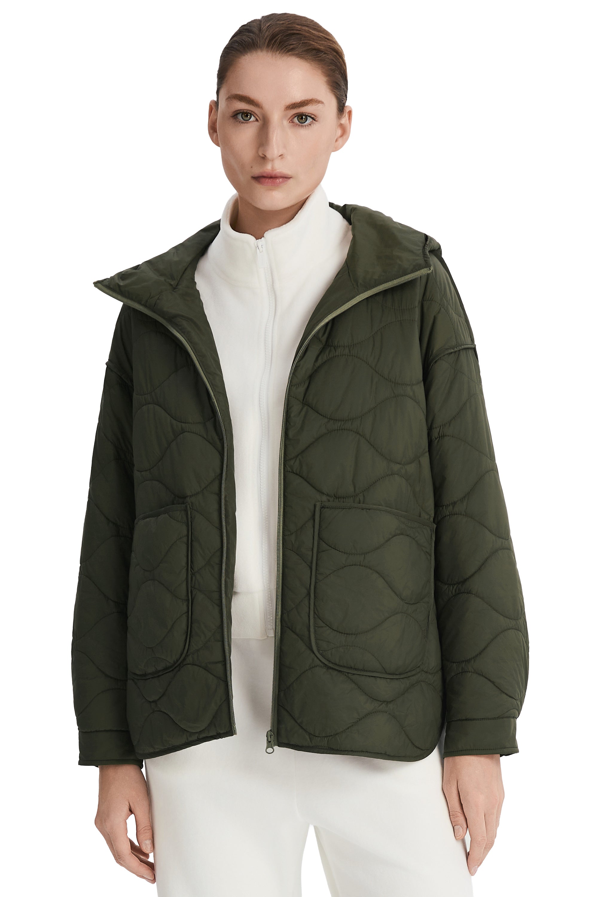 Oversized Quilted Hooded Drop-Shoulder Jacket OROLAY #color_olive