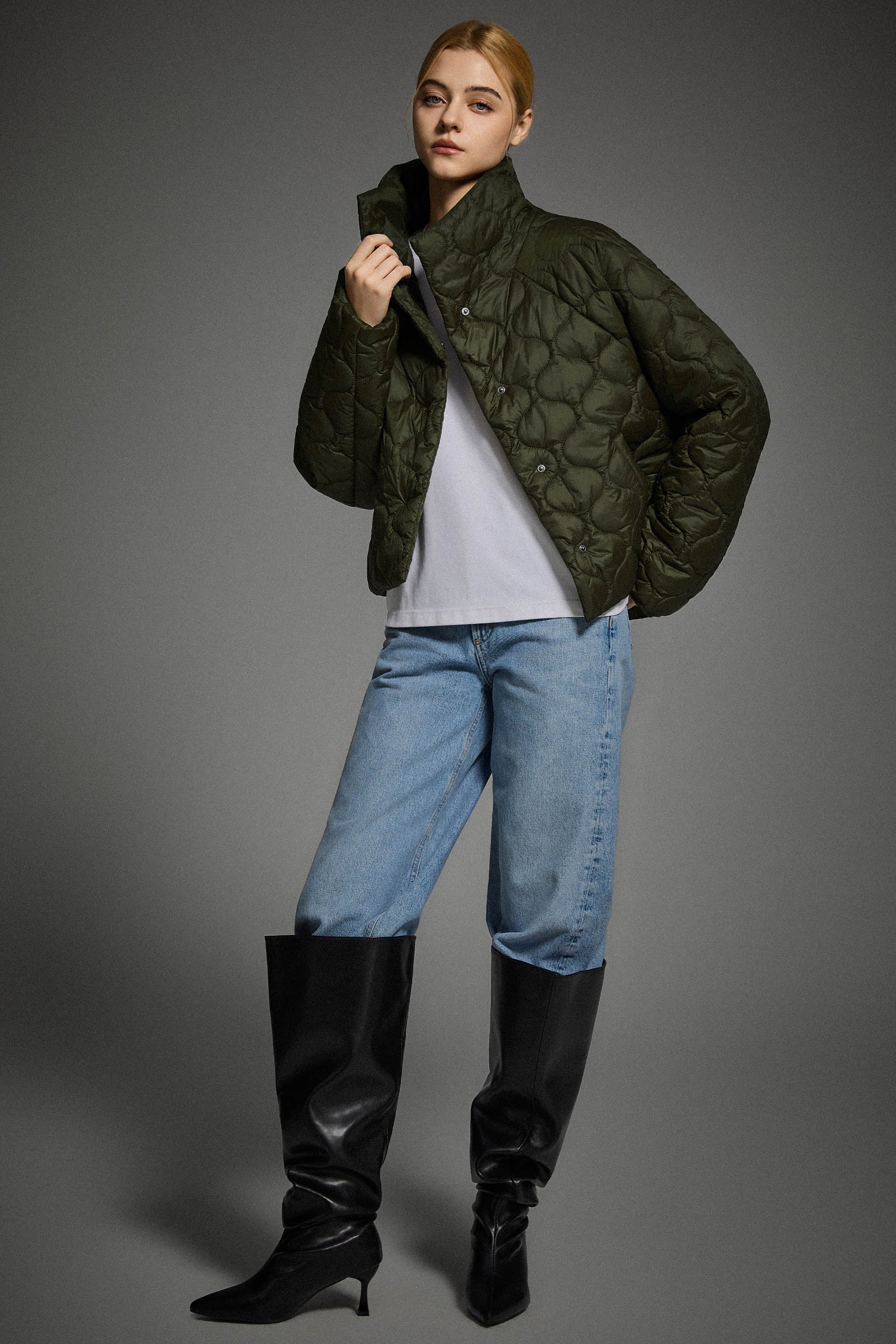 Oversized Quilted Raglan Sleeve Lightweight Jacket #color_green