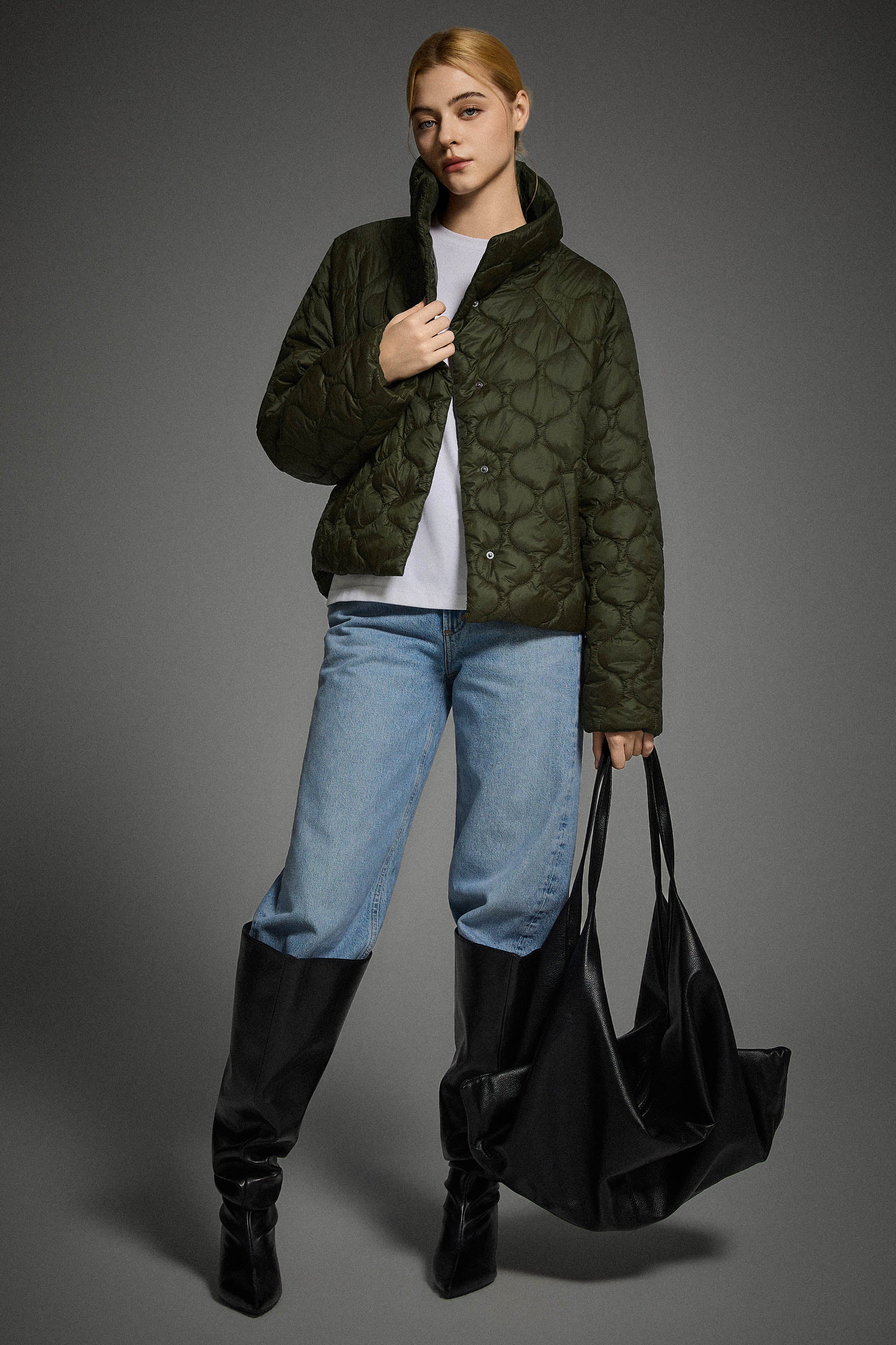 Oversized Quilted Raglan Sleeve Lightweight Jacket #color_green