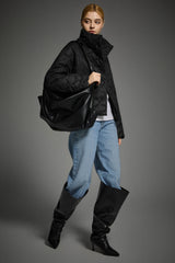 Oversized Quilted Raglan Sleeve Lightweight Jacket #color_black