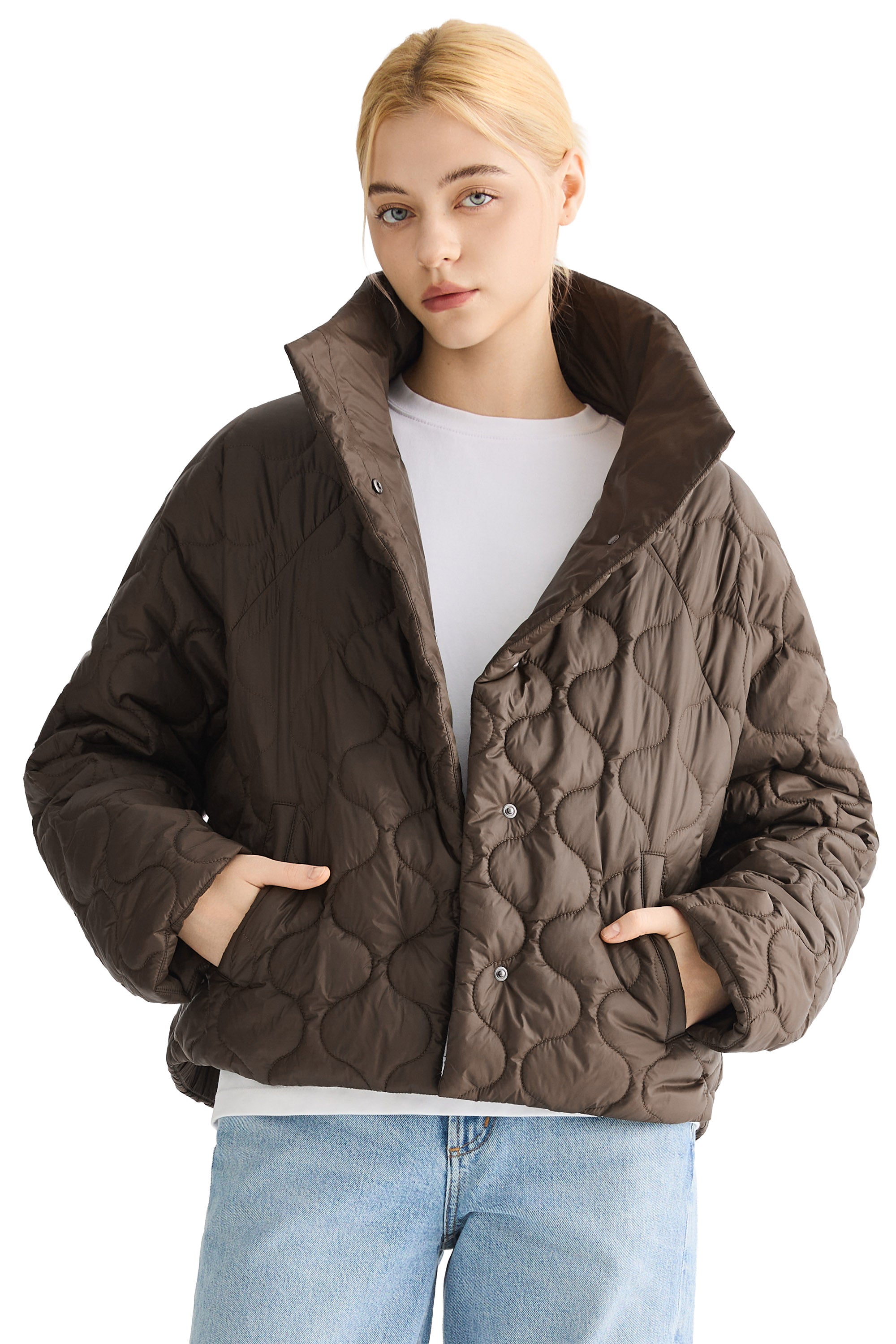 Oversized Quilted Raglan Sleeve Lightweight Jacket #color_coffee