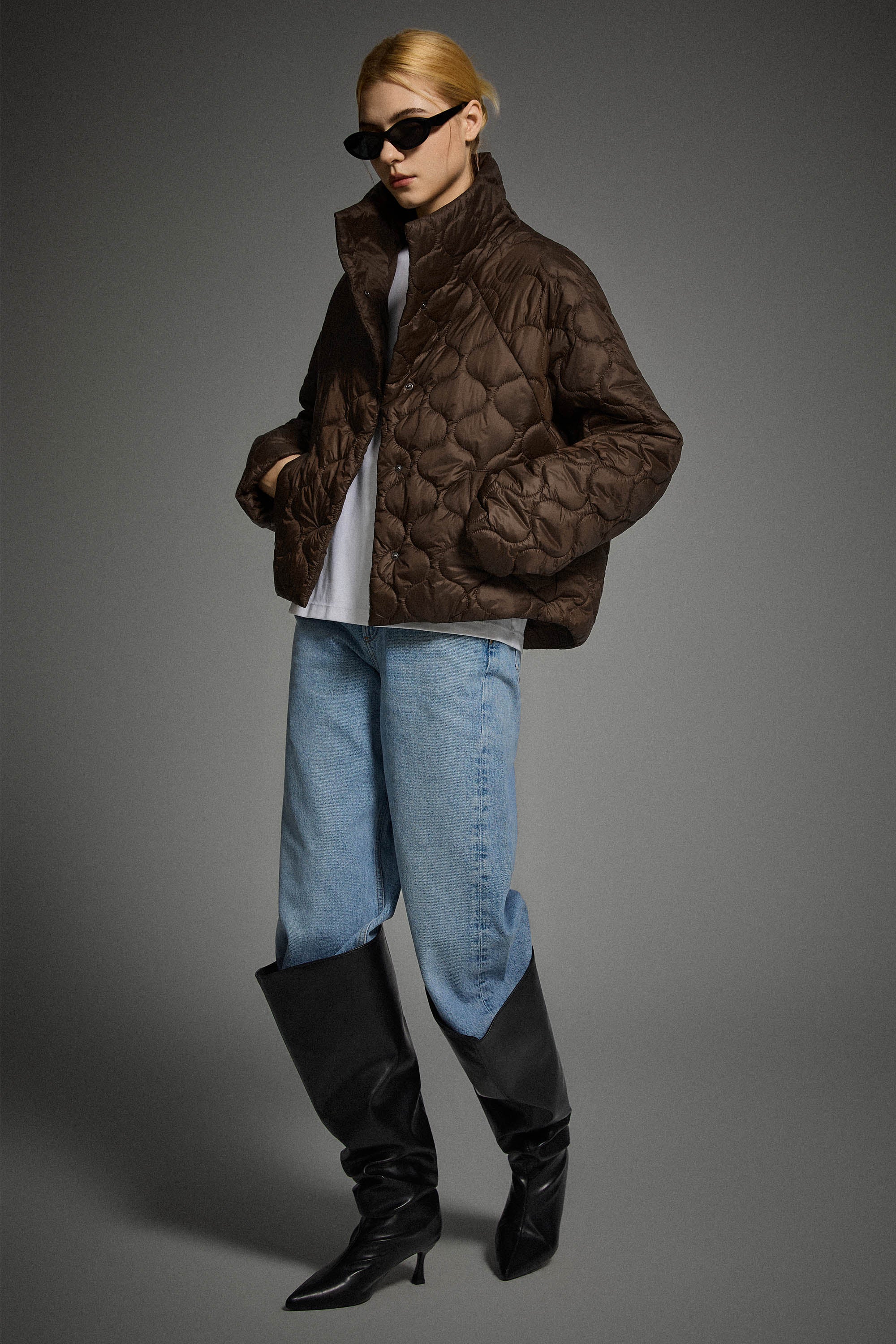 Oversized Quilted Raglan Sleeve Lightweight Jacket #color_coffee