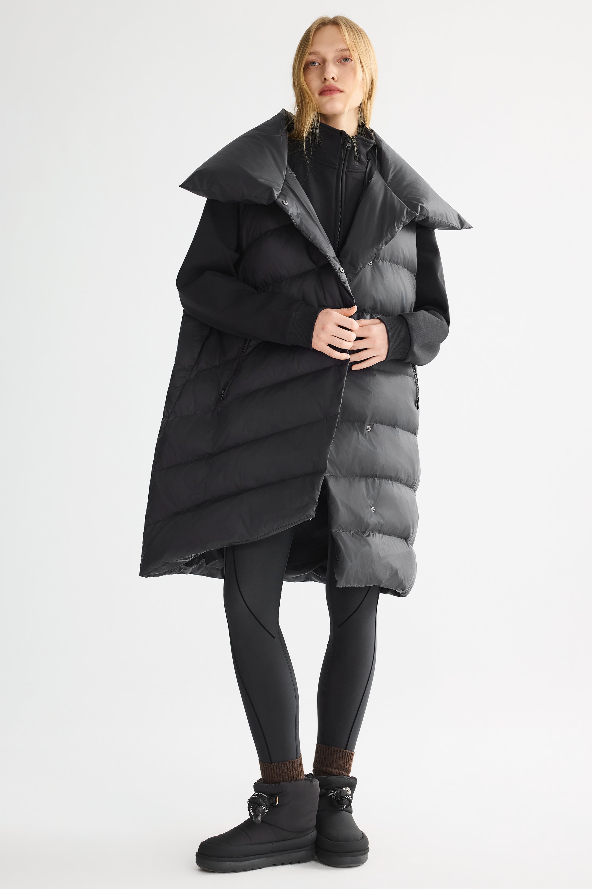 Orolay-Oversized Collar Puffer Down Vest-#color_Black