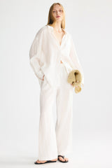 Oversized Linen Wide-Leg Drawstring Pants Orolay #color_white