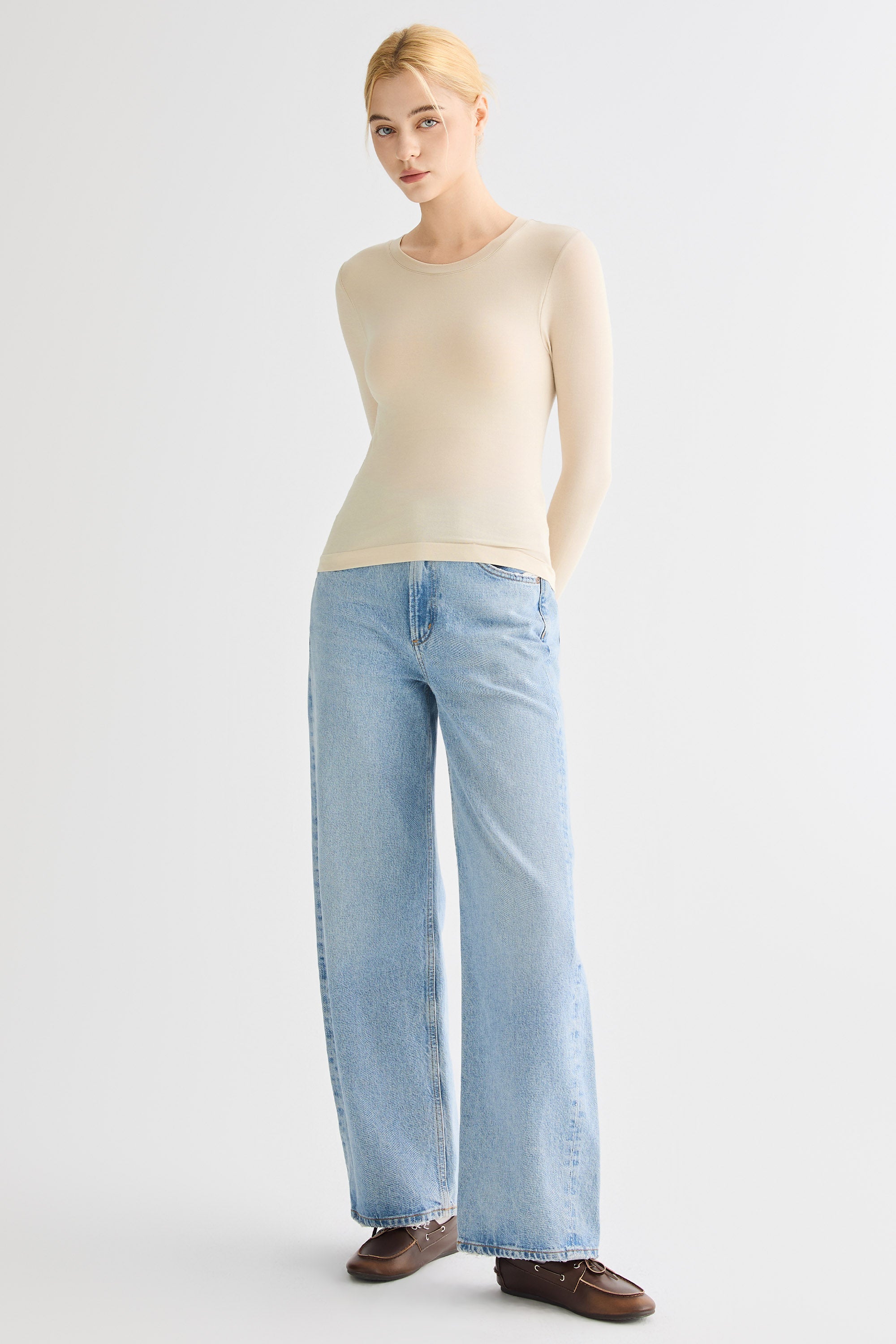 Padded Knit T-shirt OROLAY #color_beige