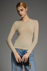 Padded Knit T-shirt OROLAY #color_beige