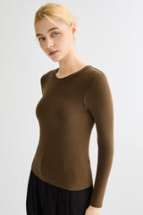 Padded Knit T-shirt OROLAY #color_brown