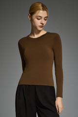 Padded Knit T-shirt OROLAY #color_brown