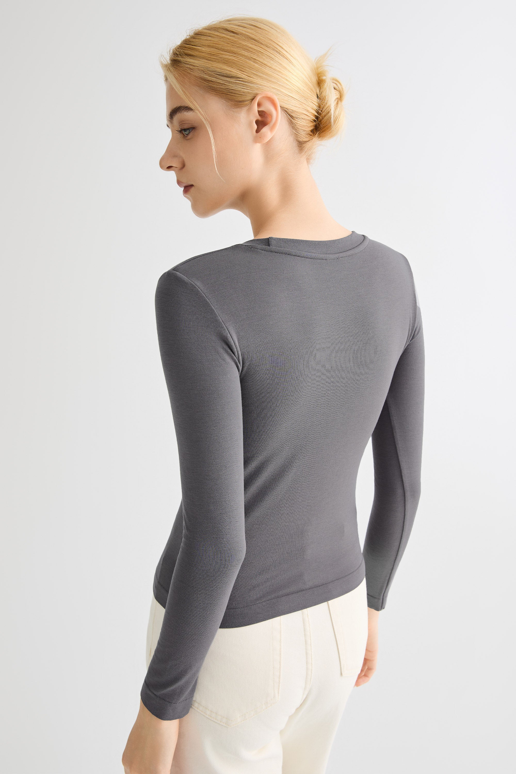 Padded Knit T-shirt OROLAY #color_gray