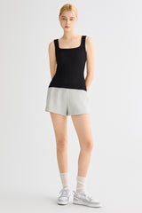 Padded Ribbed Wide-Strap Crew Tank orolay #color_black
