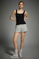 Padded Ribbed Wide-Strap Crew Tank orolay #color_black