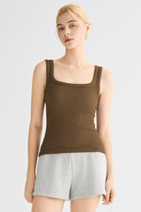 Padded Ribbed Wide-Strap Crew Tank orolay #color_brown