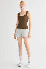 Padded Ribbed Wide-Strap Crew Tank orolay #color_brown